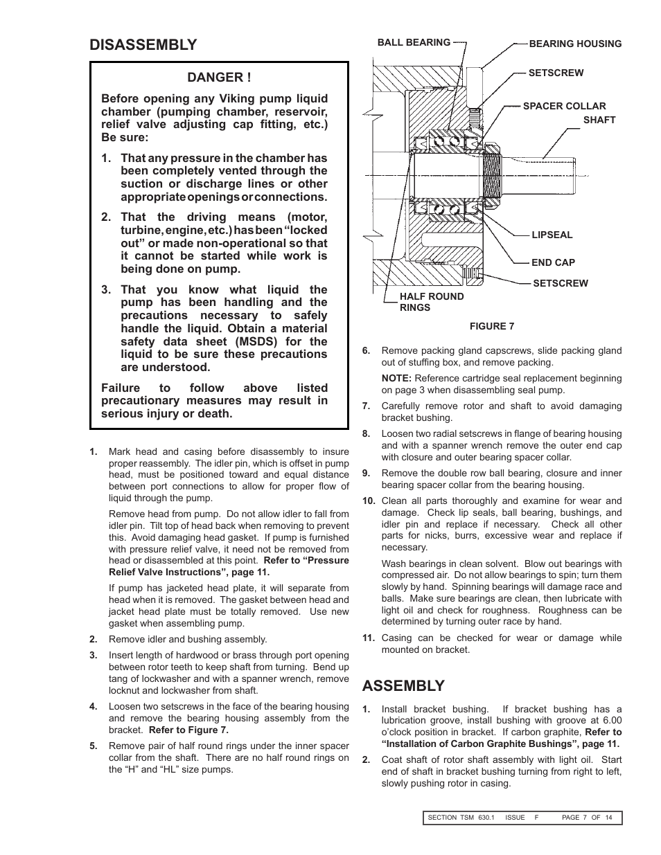 Disassembly, Assembly | Viking Pump TSM630.1: H-LL Universal Seal User Manual | Page 7 / 14