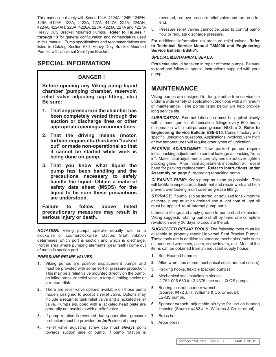 Maintenance special information | Viking Pump TSM630.2: LS-QS Universal Seal User Manual | Page 3 / 12