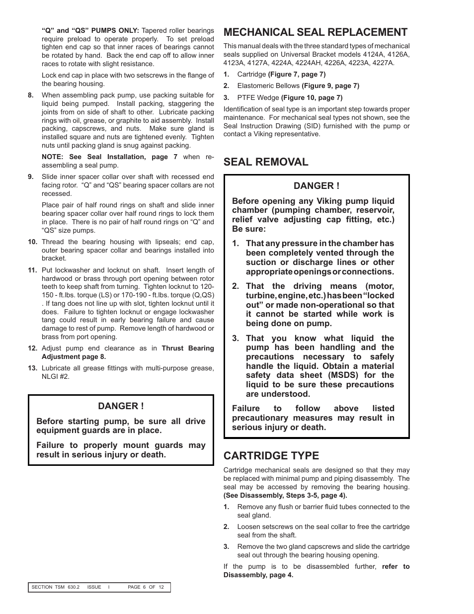 Mechanical seal replacement, Seal removal, Cartridge type | Viking Pump TSM630.2: LS-QS Universal Seal User Manual | Page 6 / 12