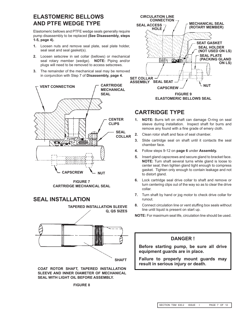 Cartridge type, Danger | Viking Pump TSM630.2: LS-QS Universal Seal User Manual | Page 7 / 12