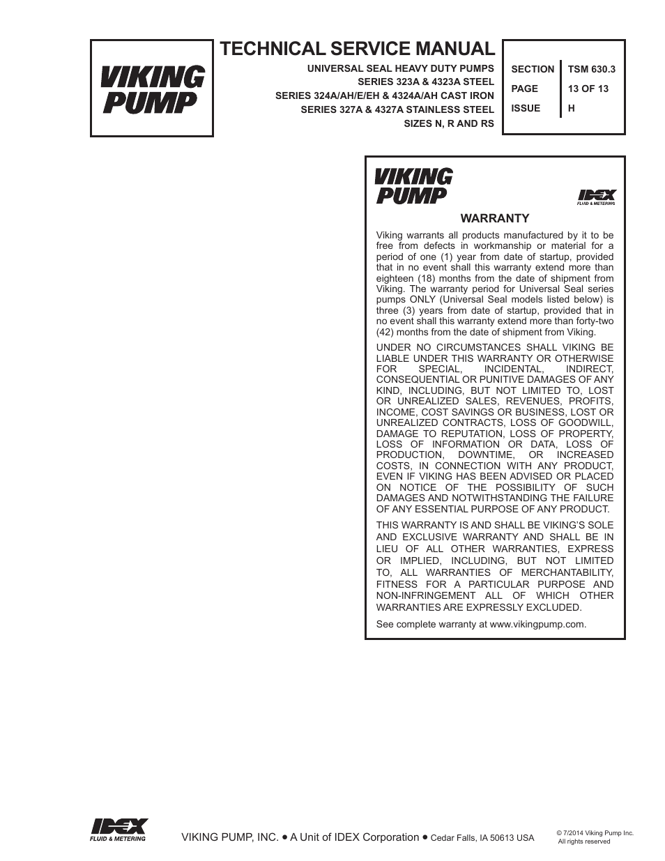 Technical service manual | Viking Pump TSM630.3: N-RS Universal Seal User Manual | Page 13 / 13