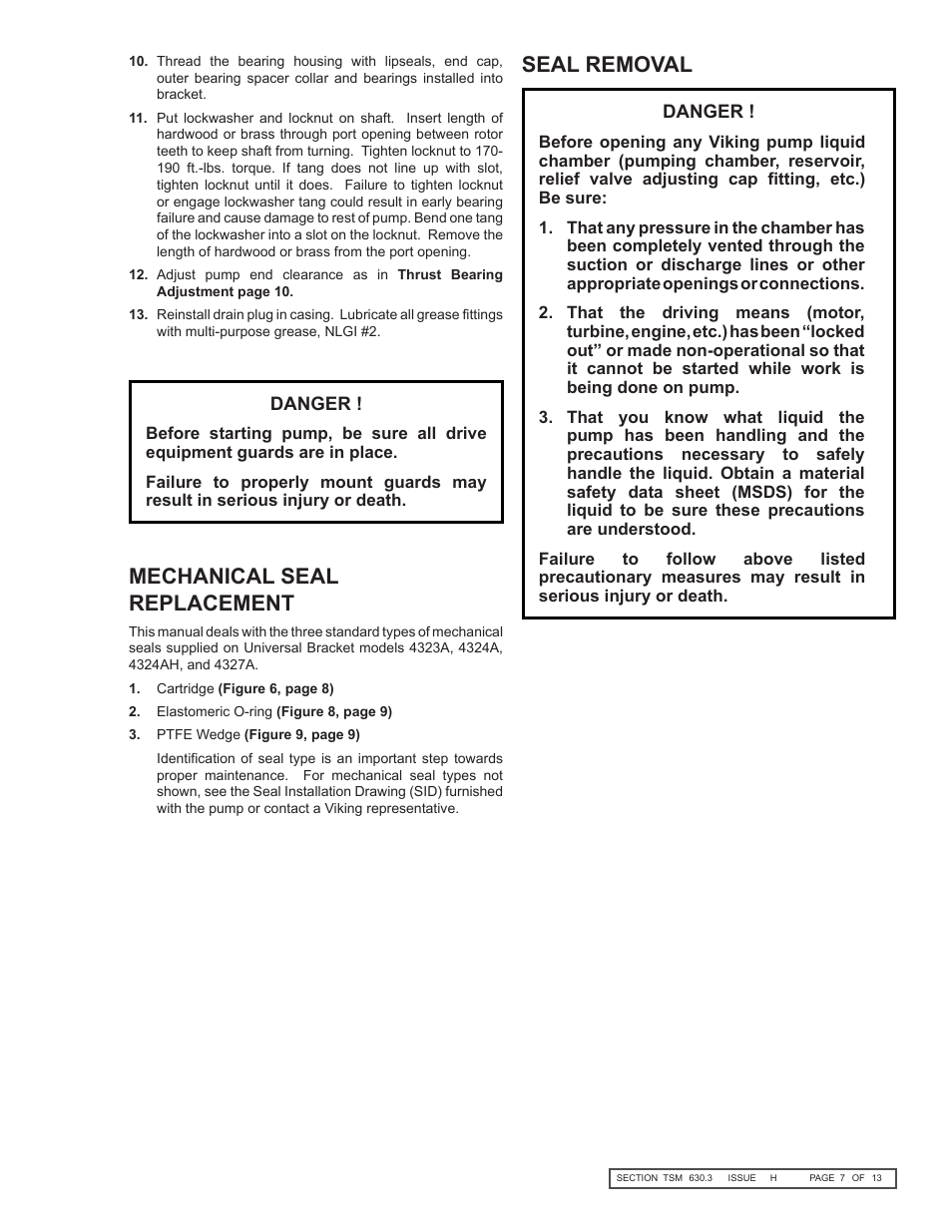 Seal removal, Mechanical seal replacement | Viking Pump TSM630.3: N-RS Universal Seal User Manual | Page 7 / 13