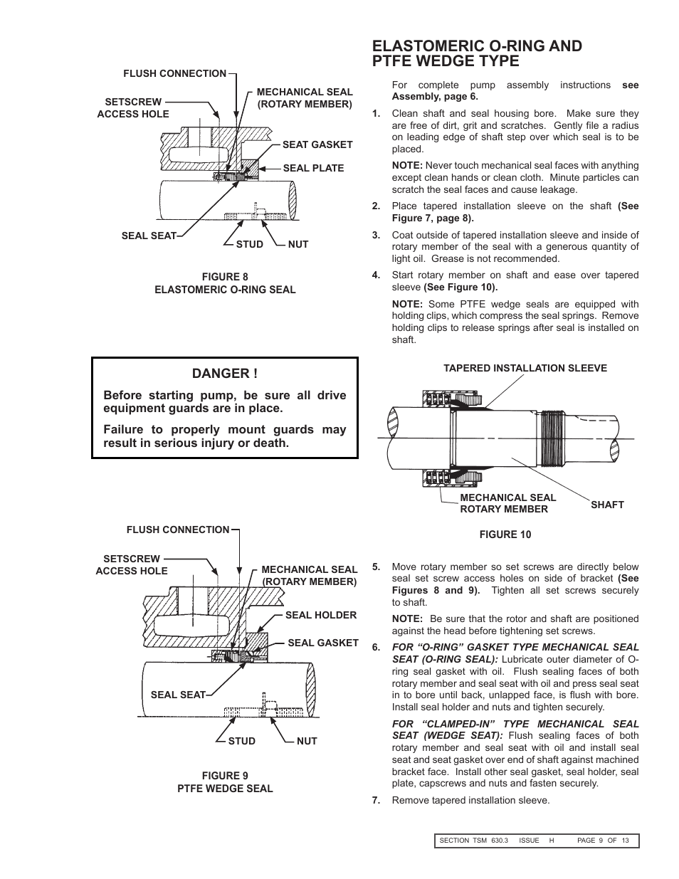 Elastomeric o-ring and ptfe wedge type, Danger | Viking Pump TSM630.3: N-RS Universal Seal User Manual | Page 9 / 13