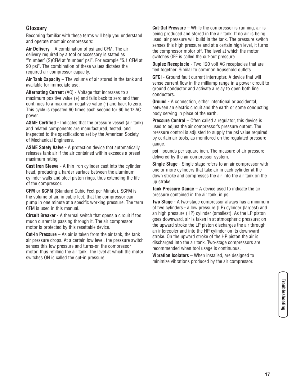 Glossaire, Glossary | Briggs & Stratton Air Compressor User Manual | Page 17 / 60
