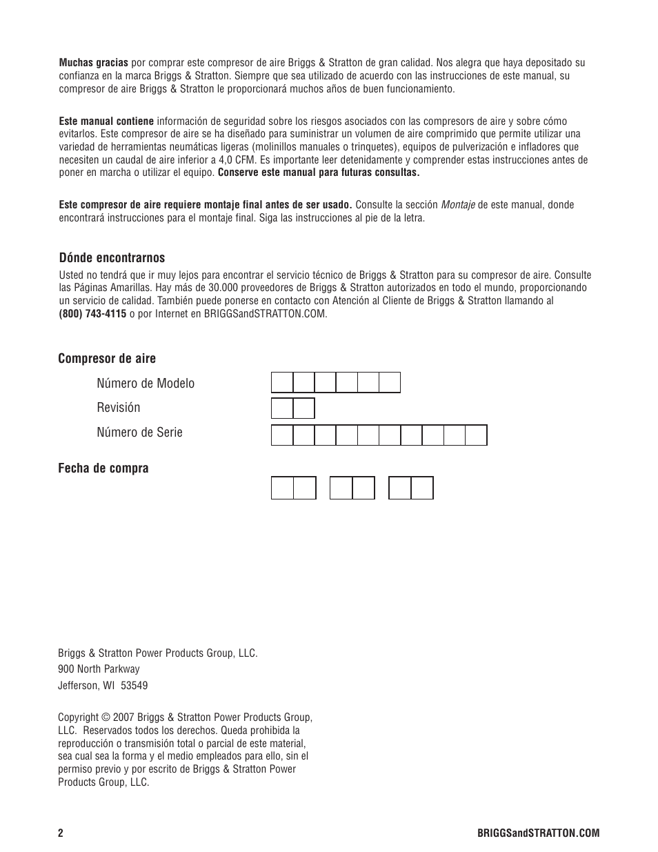 Briggs & Stratton Air Compressor User Manual | Page 22 / 60