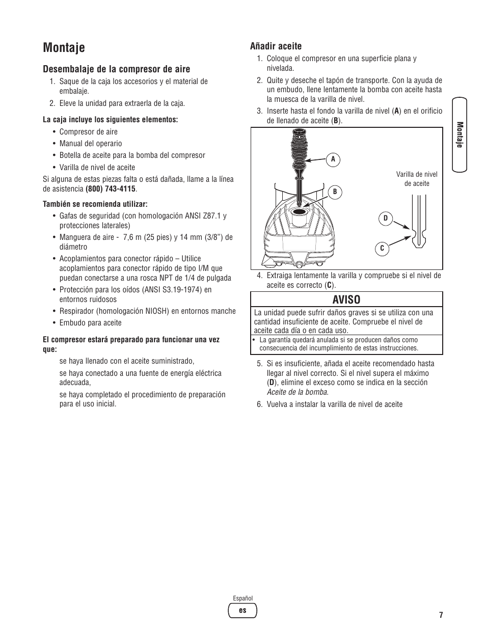 Montaje, Aviso | Briggs & Stratton Air Compressor User Manual | Page 27 / 60