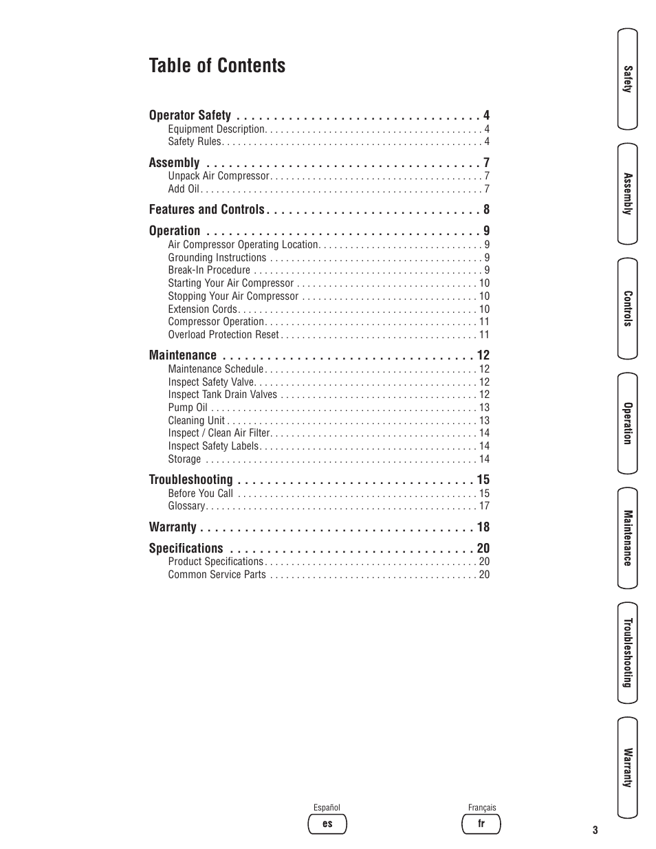 Briggs & Stratton Air Compressor User Manual | Page 3 / 60