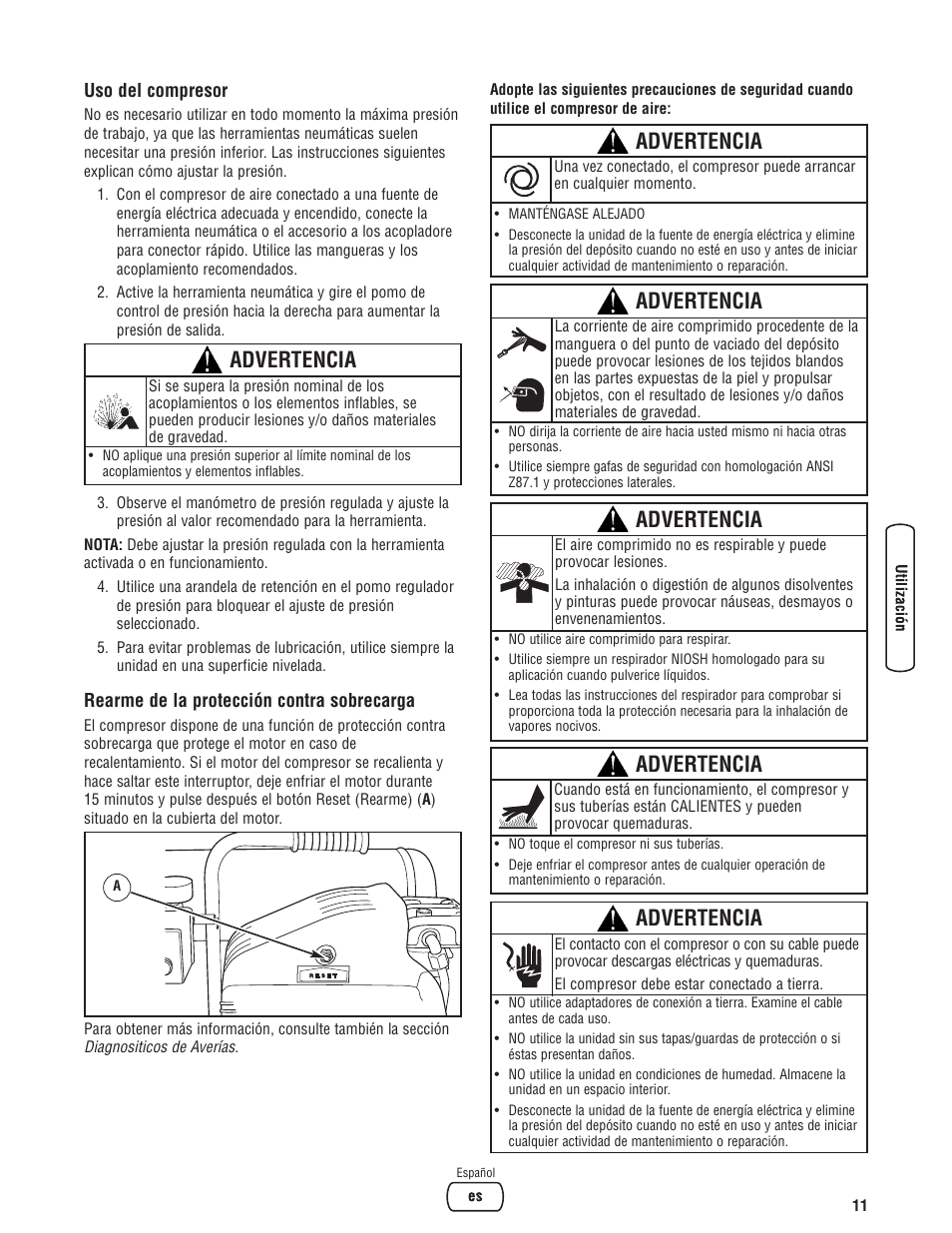 Advertencia | Briggs & Stratton Air Compressor User Manual | Page 31 / 60