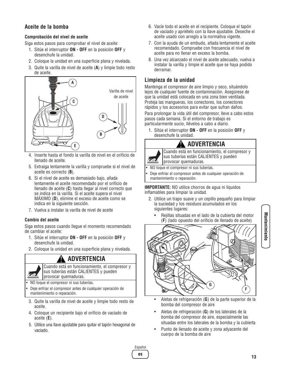 Advertencia | Briggs & Stratton Air Compressor User Manual | Page 33 / 60