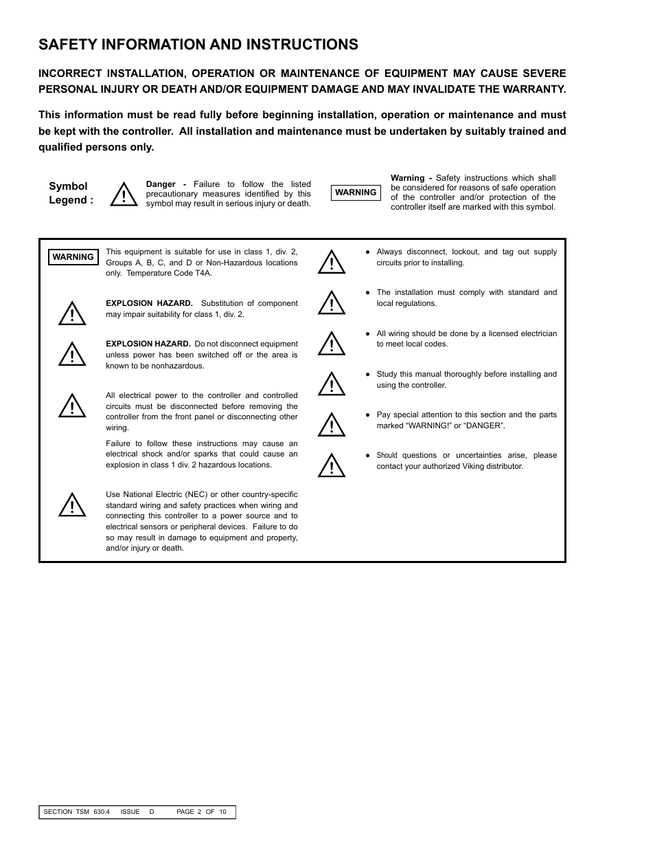 Safety information and instructions | Viking Pump TSM630.4: K-QS 124E Controller User Manual | Page 2 / 10