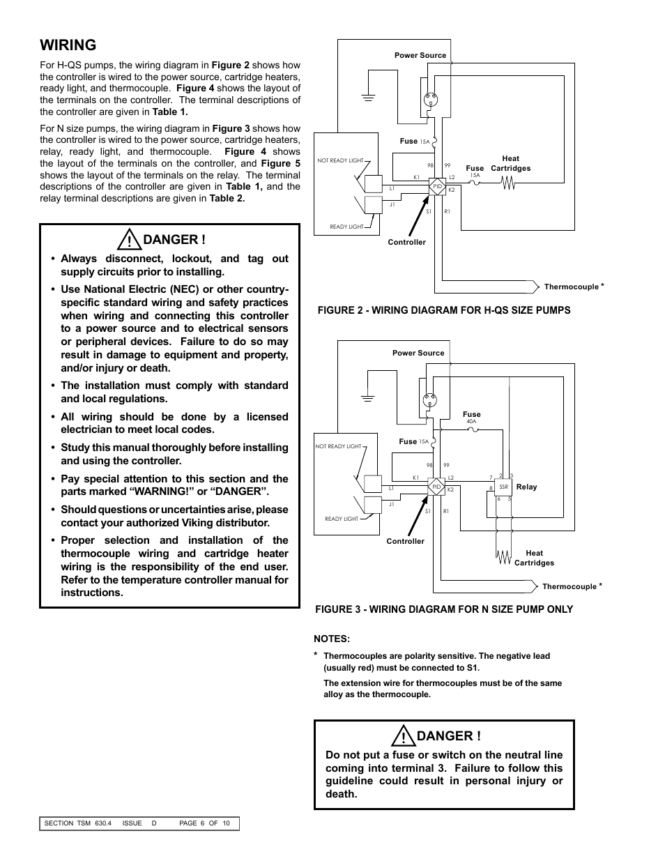 Wiring, Danger | Viking Pump TSM630.4: K-QS 124E Controller User Manual | Page 6 / 10