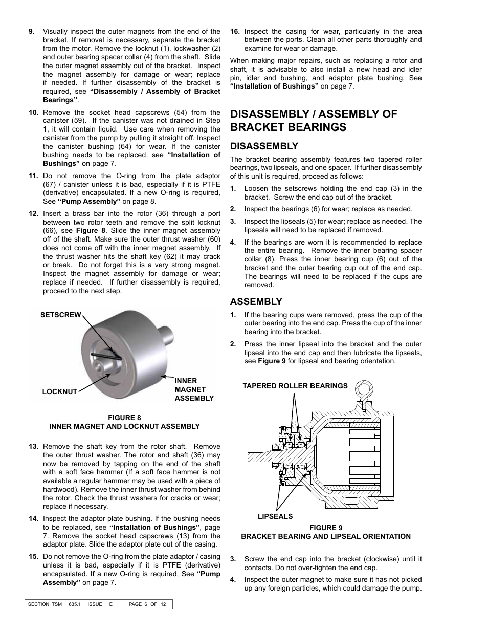 Disassembly / assembly of bracket bearings, Disassembly, Assembly | Viking Pump TSM635.1: H-HL Universal Mag Drive User Manual | Page 6 / 12