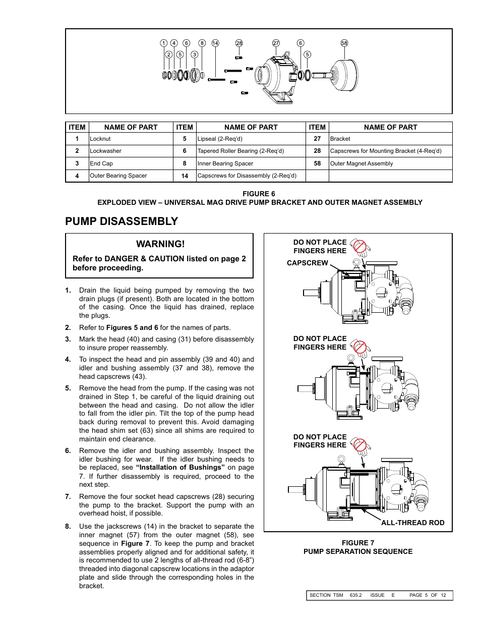 Pump disassembly, Warning | Viking Pump TSM635.2: K-LS Universal Mag Drive User Manual | Page 5 / 12