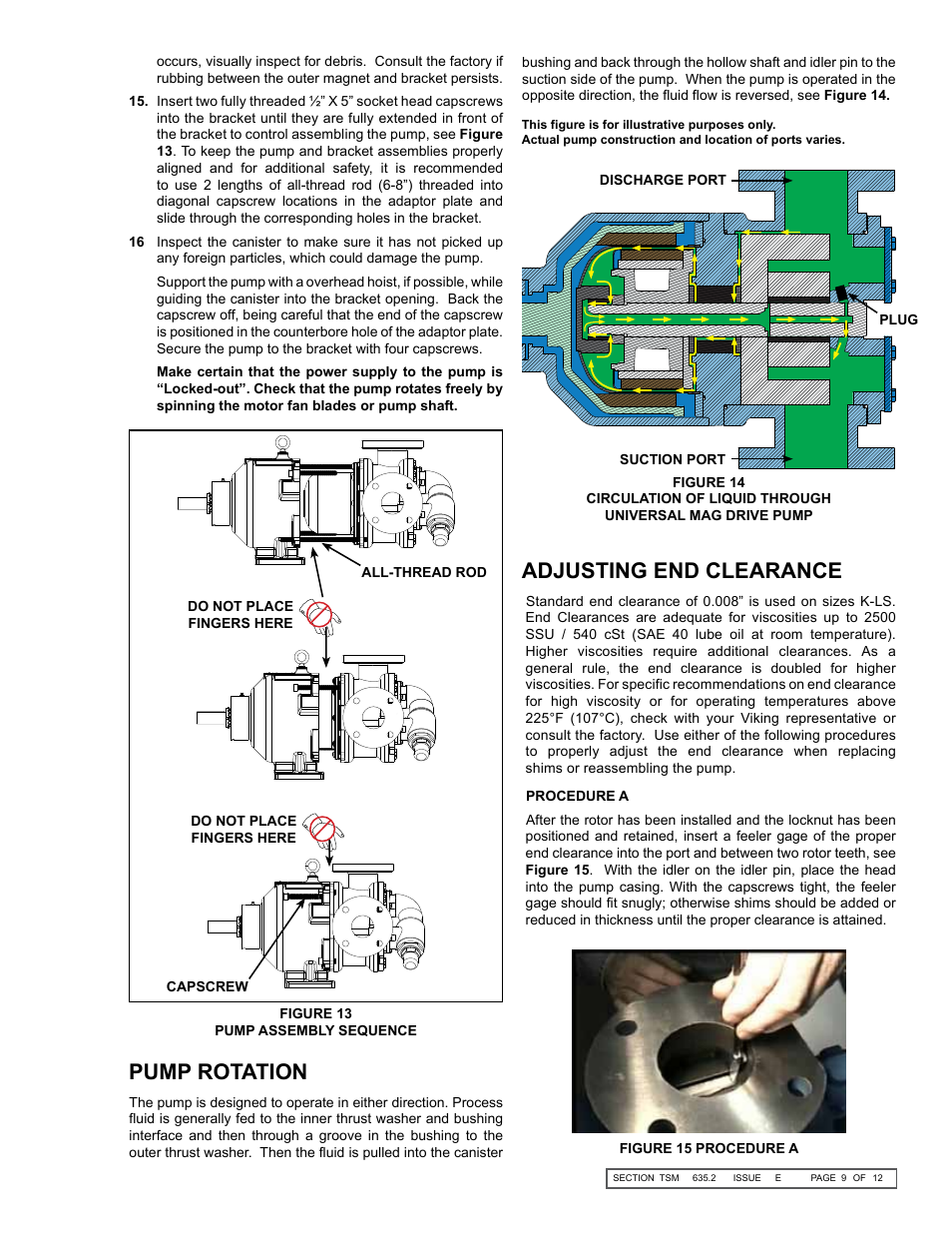 Pump rotation, Adjusting end clearance | Viking Pump TSM635.2: K-LS Universal Mag Drive User Manual | Page 9 / 12