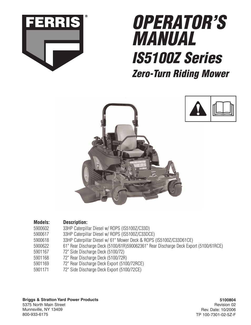 Briggs & Stratton Ferris 5900619 User Manual | 56 pages