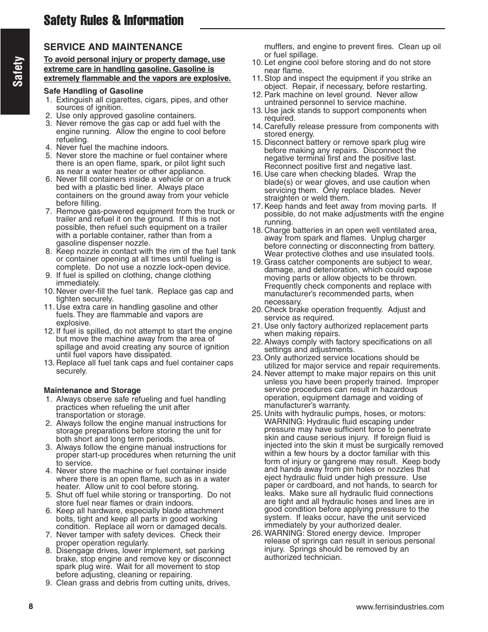 Safety rules & information, Safety | Briggs & Stratton Ferris 5900619 User Manual | Page 10 / 56