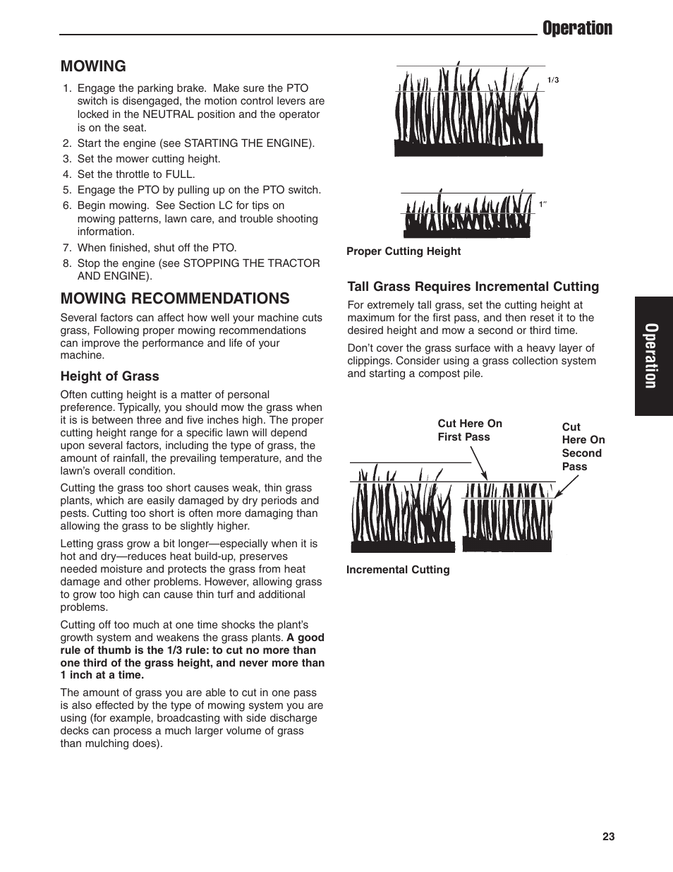 Operation, Mowing, Mowing recommendations | Briggs & Stratton Ferris 5900619 User Manual | Page 25 / 56