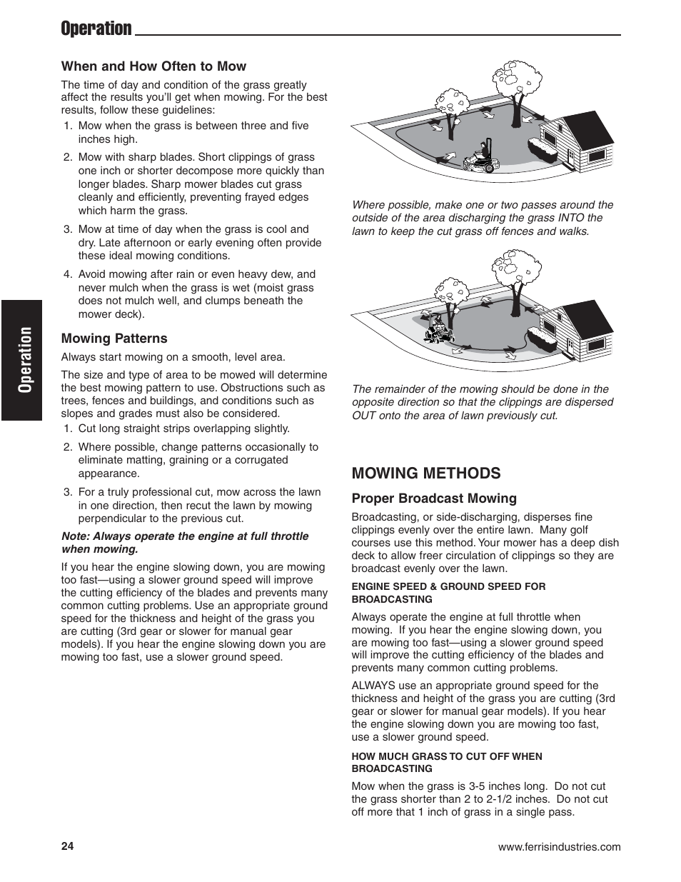 Operation, Mowing methods | Briggs & Stratton Ferris 5900619 User Manual | Page 26 / 56