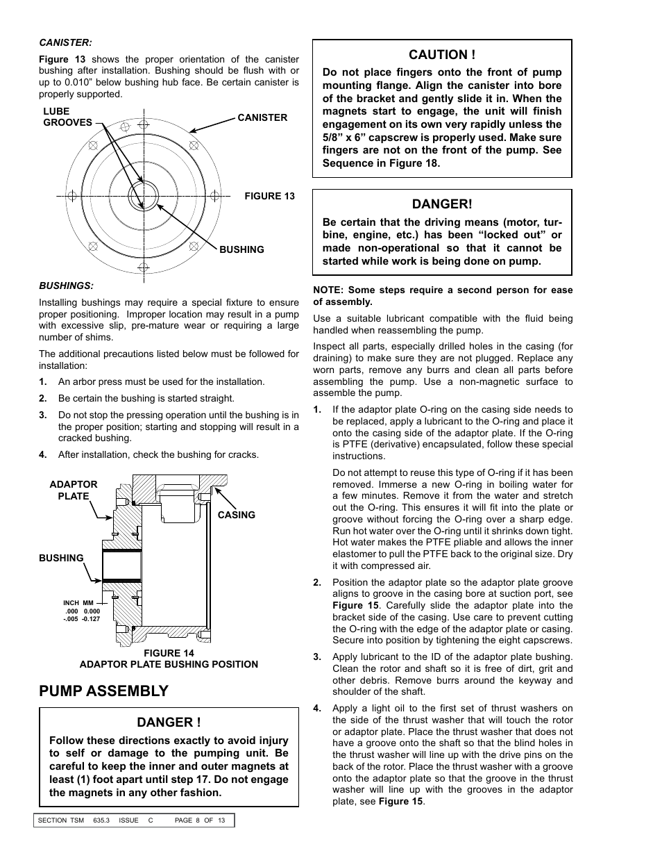 Pump assembly, Danger, Caution | Viking Pump TSM635.3: Q-QS Universal Mag Drive User Manual | Page 8 / 13