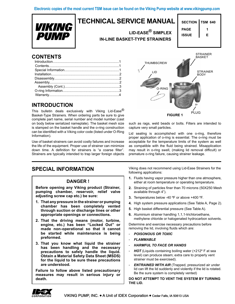 Viking Pump TSM640: Lid-Ease Strainers User Manual | 4 pages