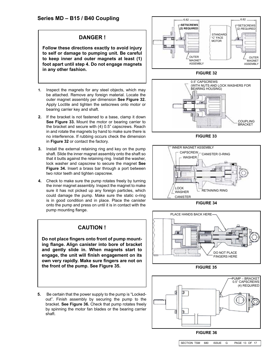 Series md – b15 / b40 coupling danger, Caution | Viking Pump TSM680: 895, 893 and 897 Mag Drive User Manual | Page 13 / 17