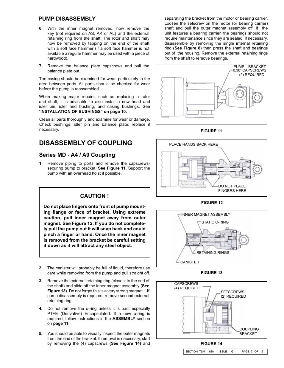 Disassembly of coupling, Pump disassembly, Series md - a4 / a9 coupling | Caution | Viking Pump TSM680: 895, 893 and 897 Mag Drive User Manual | Page 7 / 17