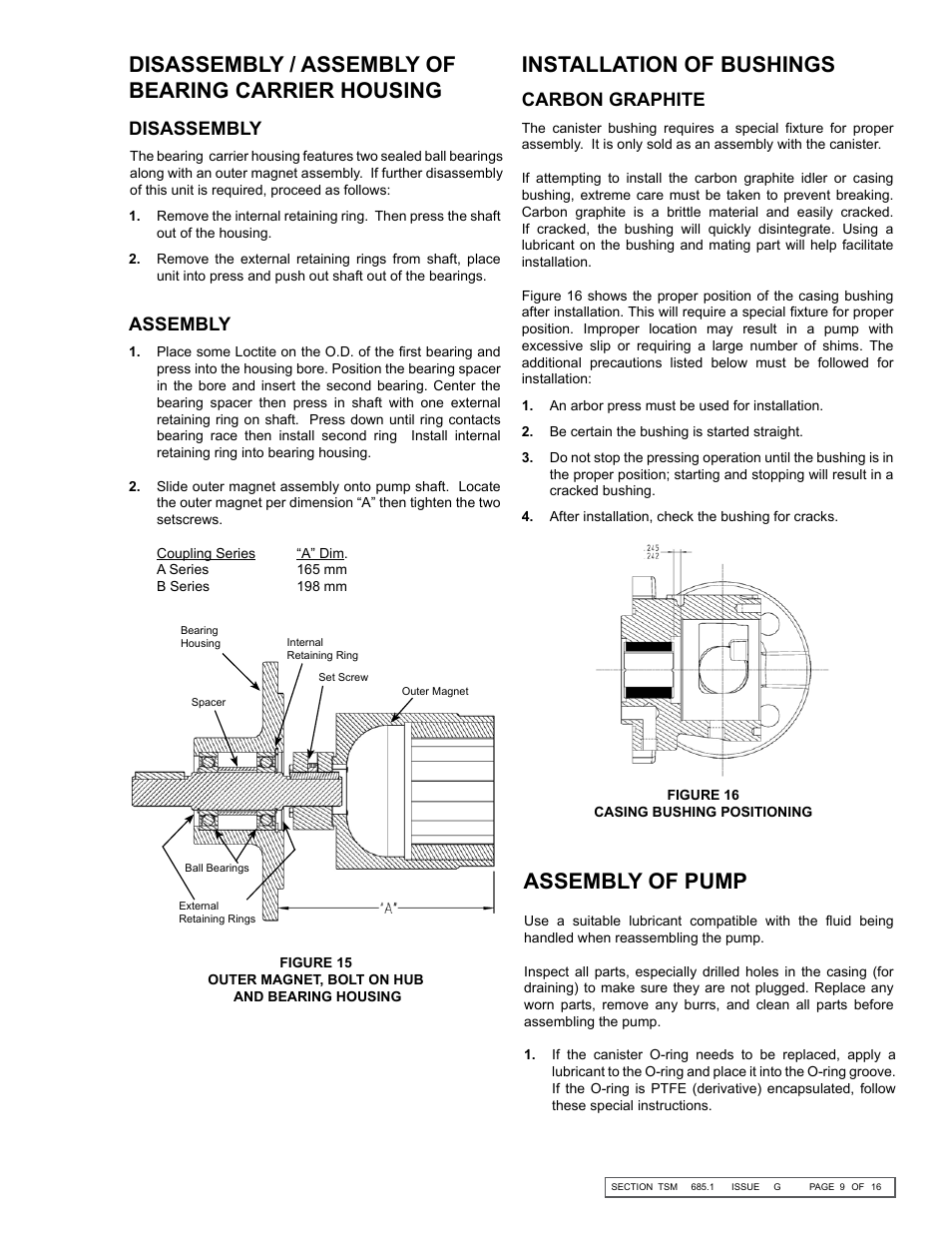 Installation of bushings, Disassembly / assembly of bearing carrier housing, Assembly of pump | Carbon graphite, Disassembly, Assembly | Viking Pump TSM685.1: GS-HL 855 User Manual | Page 9 / 16