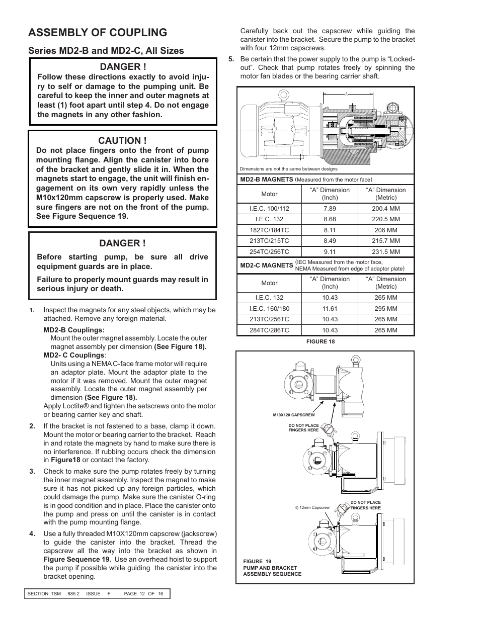 Assembly of coupling, Series md2-b and md2-c, all sizes danger, Caution | Danger | Viking Pump TSM685.2: AS-KKE 855 User Manual | Page 12 / 16