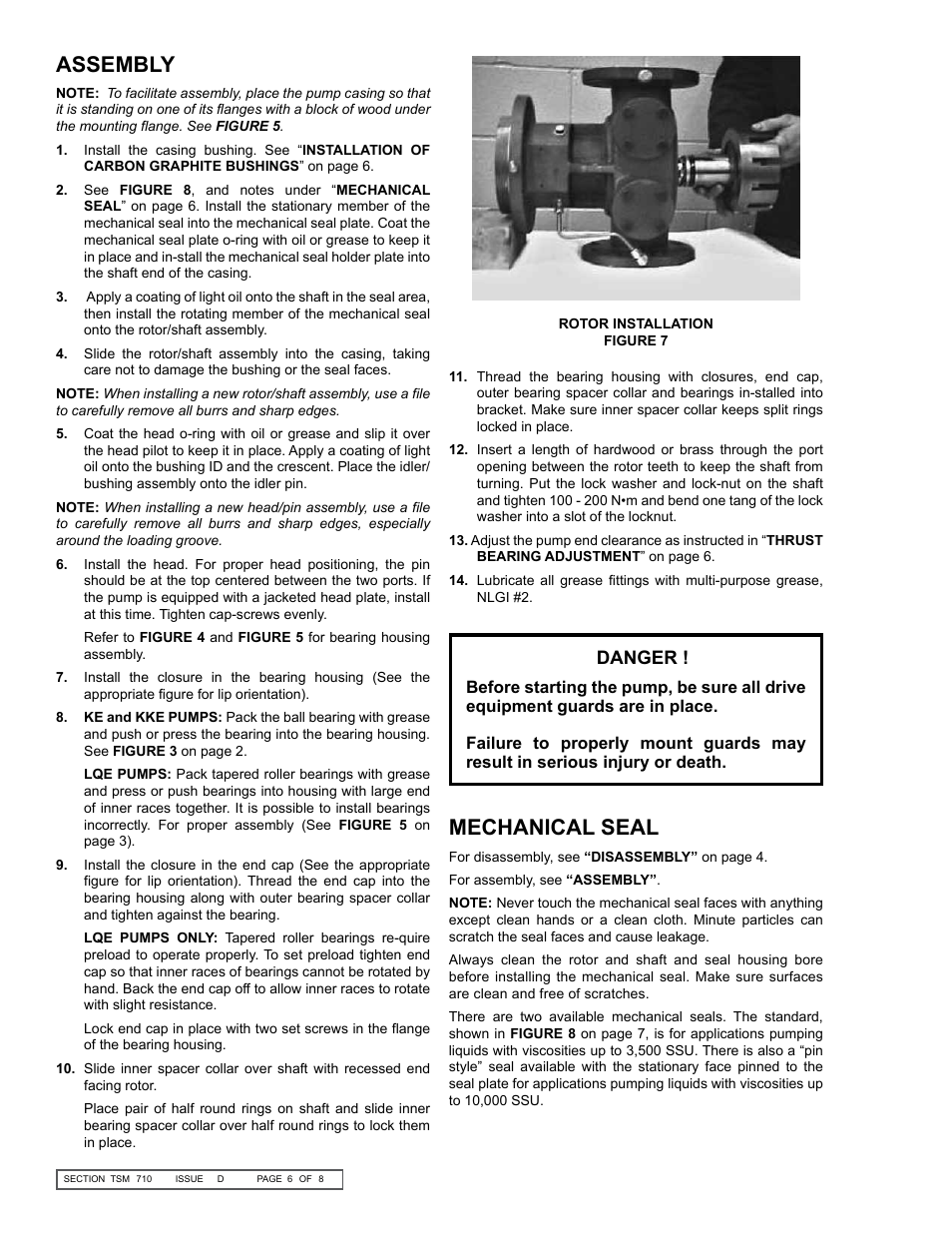 Assembly, Mechanical seal, Danger | Viking Pump TSM710: KE-LQE 4076/4176 User Manual | Page 6 / 8