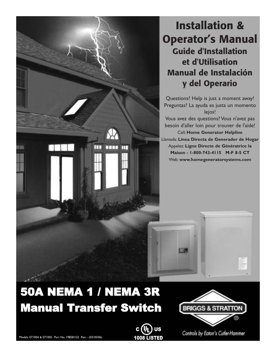 Briggs & Stratton 50A NEMA 3R User Manual | 28 pages