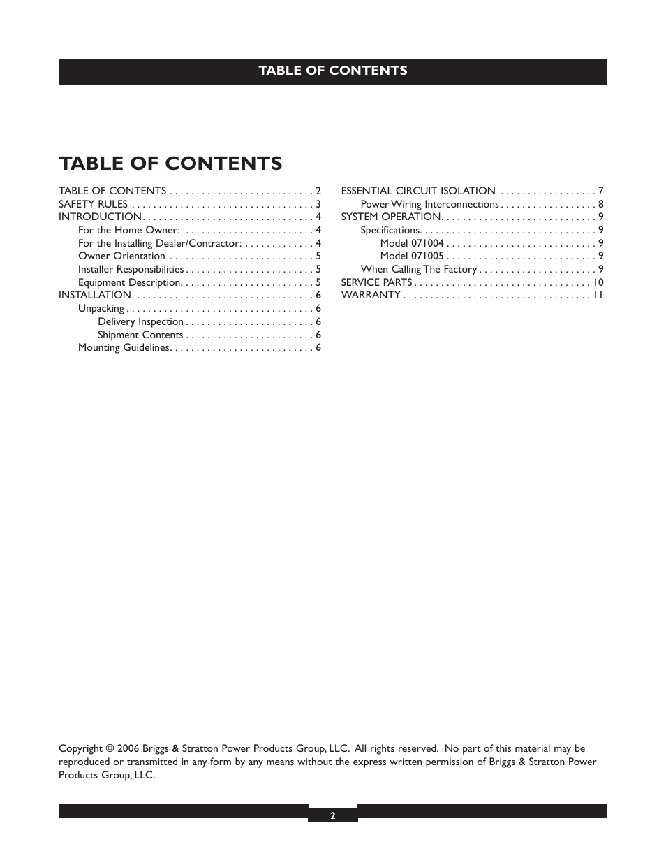 Briggs & Stratton 50A NEMA 3R User Manual | Page 2 / 28