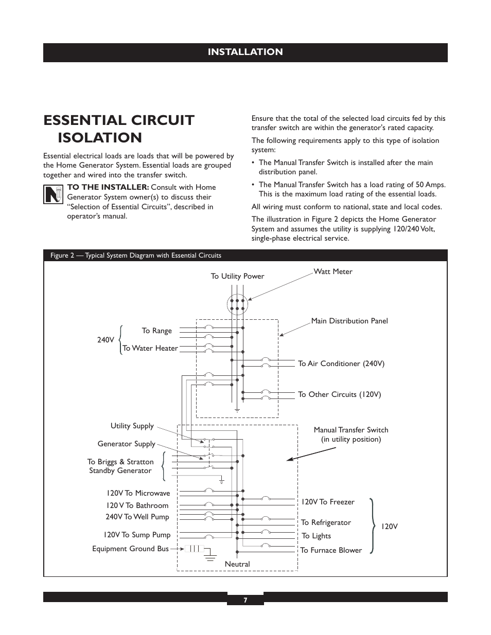 Essential circuit isolation | Briggs & Stratton 50A NEMA 3R User Manual | Page 7 / 28