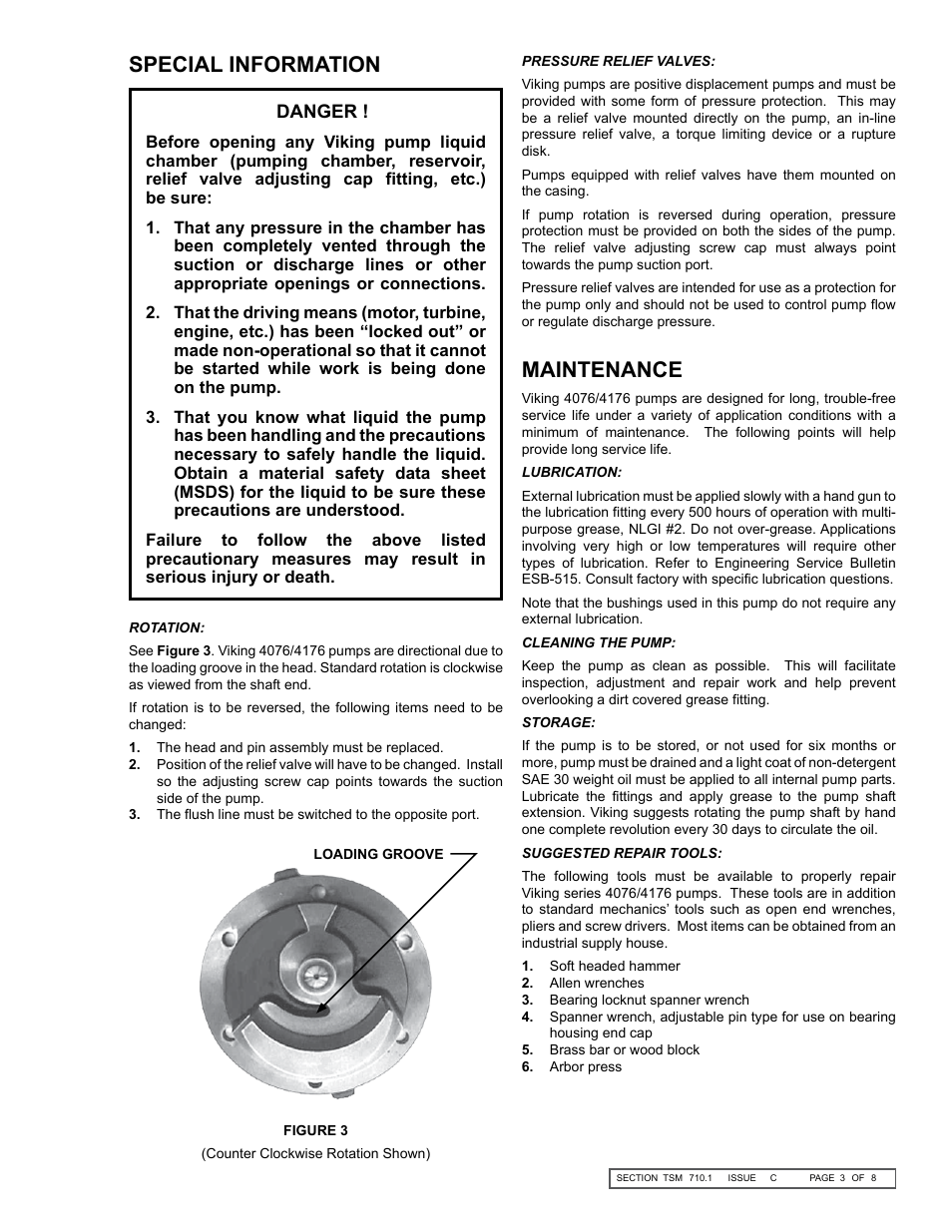 Maintenance, Special information | Viking Pump TSM710.1: HLE-ALE 4076/4176 User Manual | Page 3 / 8