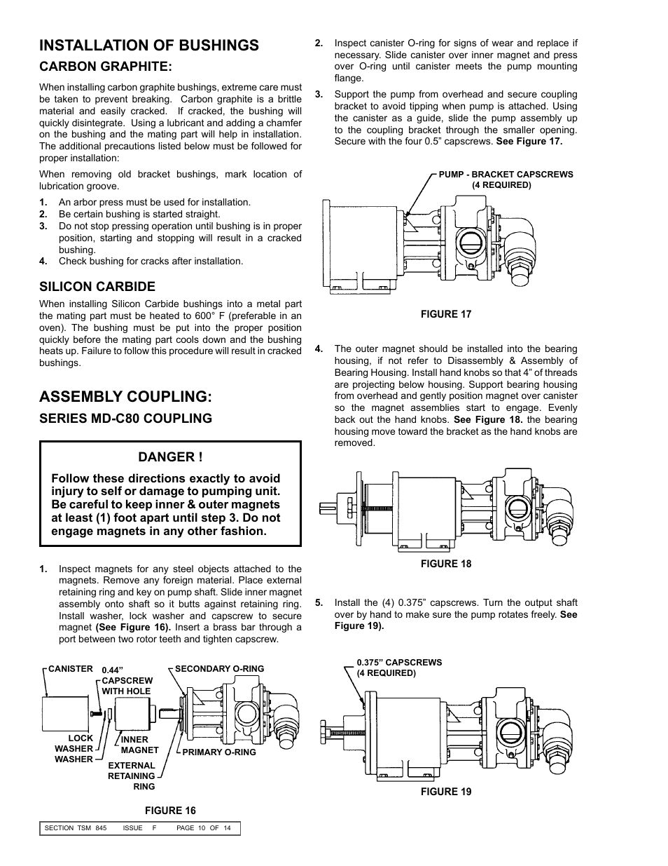 Installation of bushings, Assembly coupling, Carbon graphite: silicon carbide | Series md-c80 coupling, Danger | Viking Pump TSM845: K-KK 825, 823, 827 User Manual | Page 10 / 14