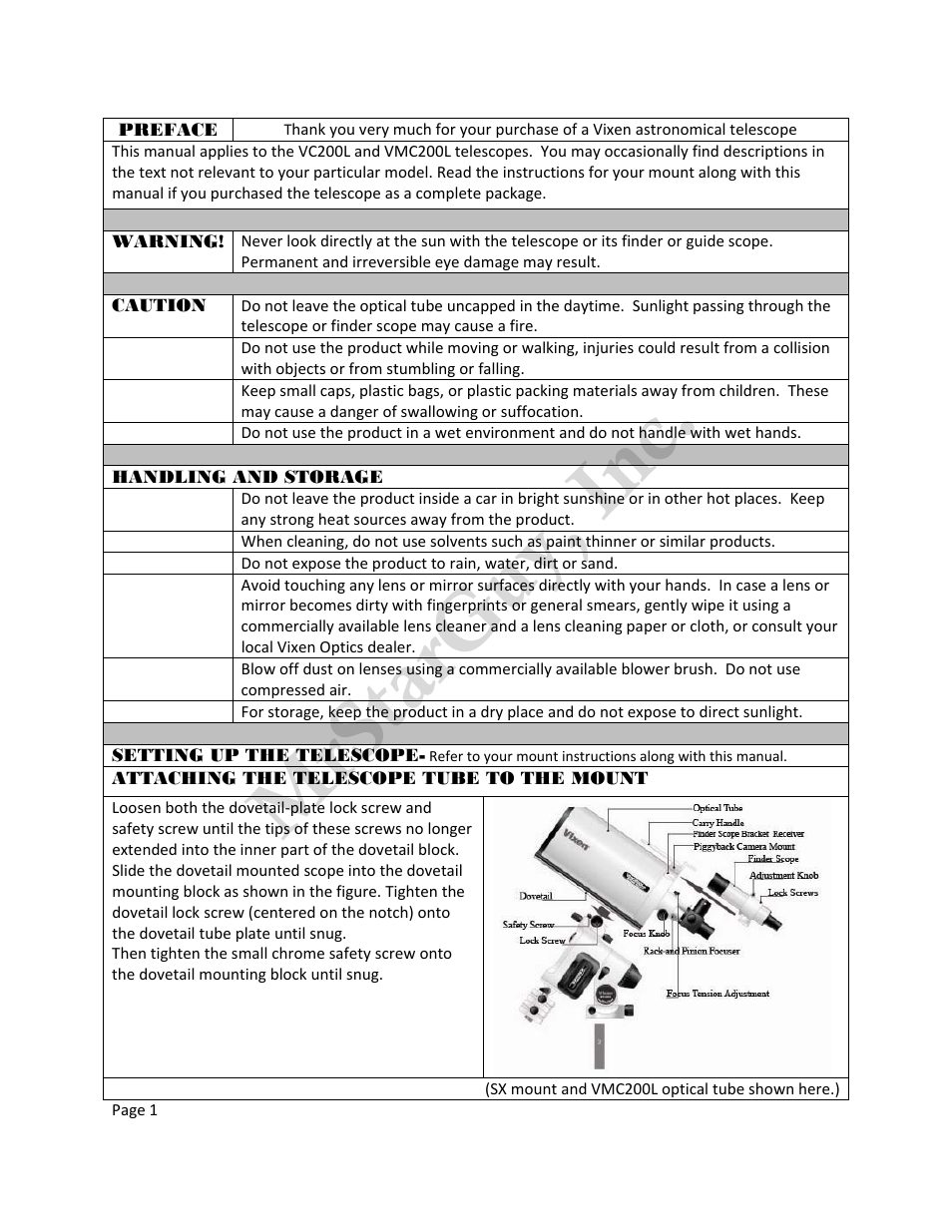 Mrstarguy, inc | Vixen VMC200L User Manual | Page 2 / 4