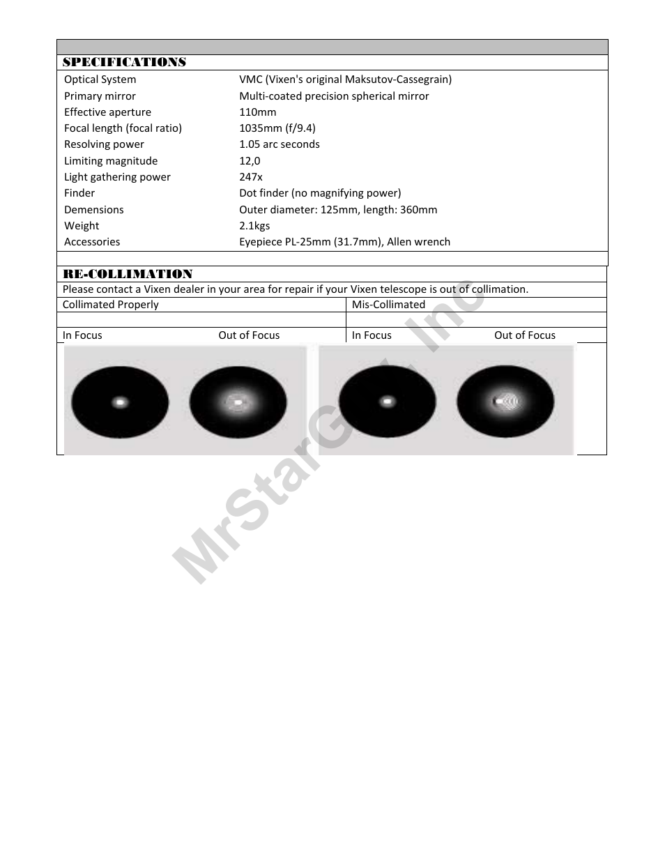 Mrstarguy, inc | Vixen VMC110 User Manual | Page 5 / 6