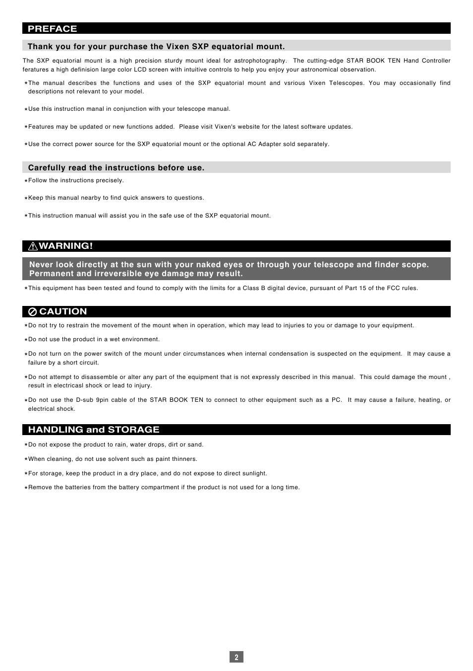 Vixen Sphinx SXP User Manual | Page 2 / 102