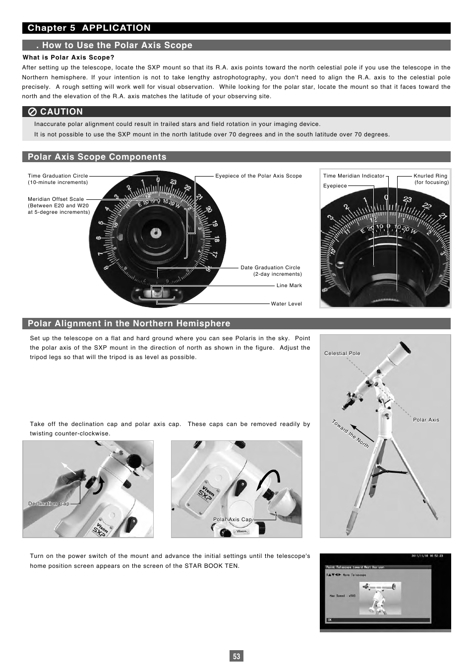 How to use the polar axis scope | Vixen Sphinx SXP User Manual | Page 53 / 102