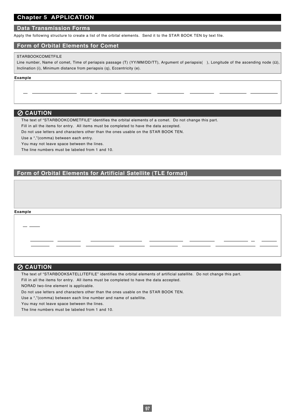 Chapter 5 application data transmission forms, Form of orbital elements for comet, Caution | Vixen Sphinx SXP User Manual | Page 97 / 102