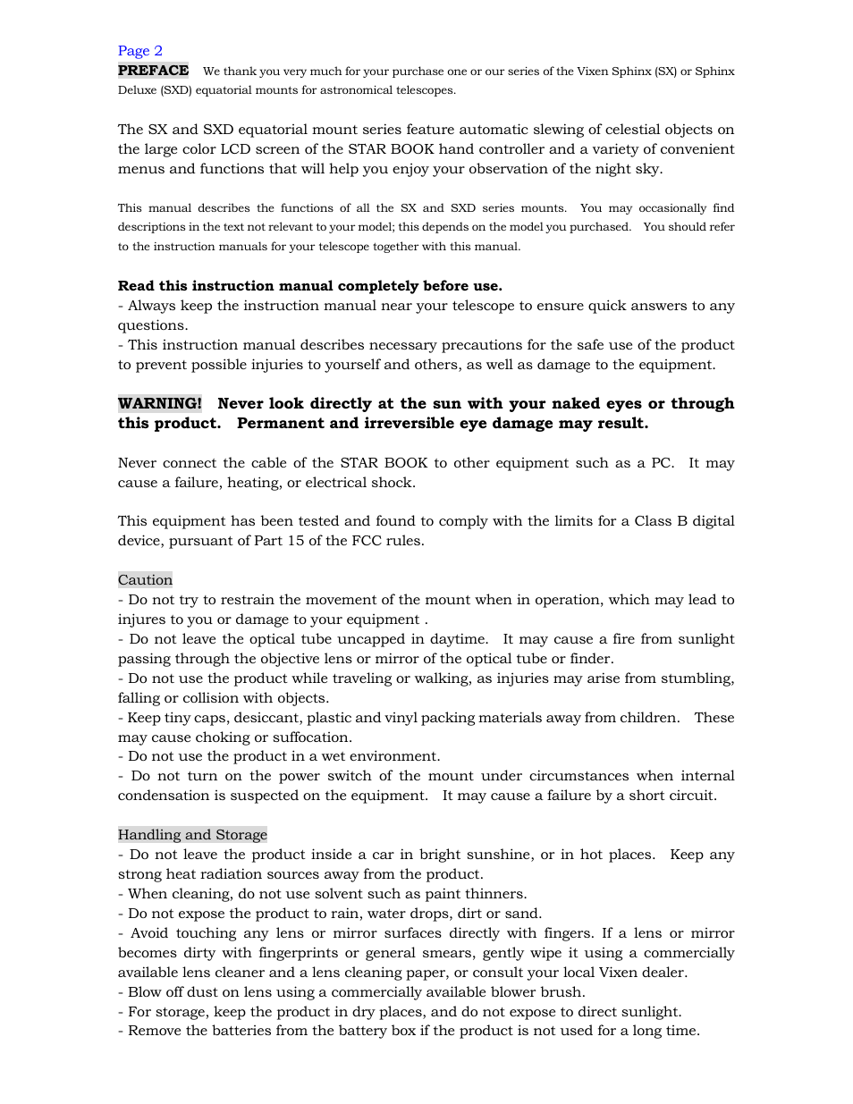 Vixen SPHINX SXD Mount User Manual | Page 2 / 61