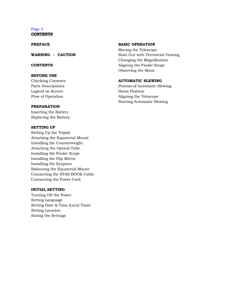 Vixen SPHINX SXD Mount User Manual | Page 3 / 61