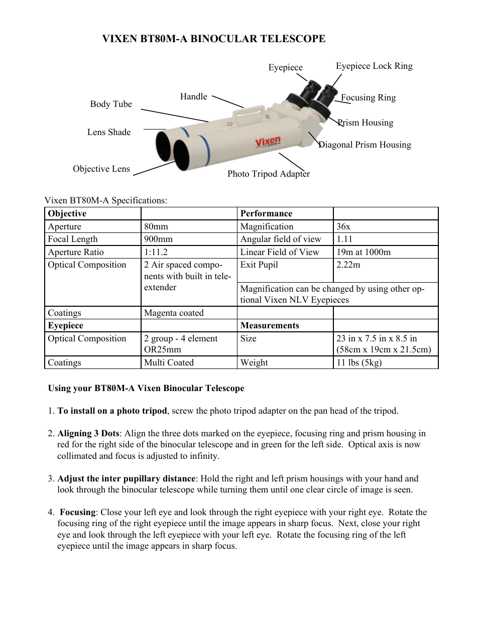 Vixen BT80M User Manual | 2 pages