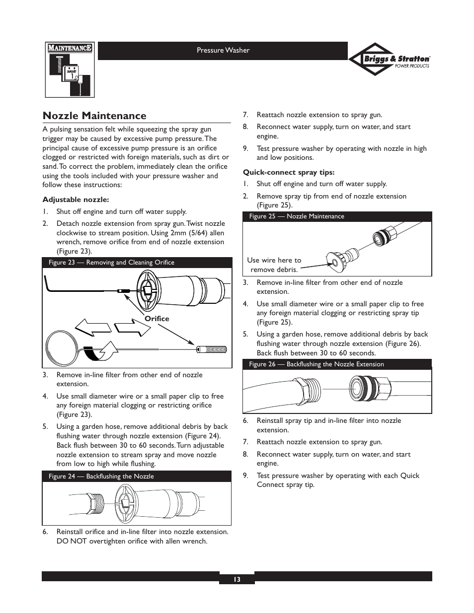Nozzle maintenance | Briggs & Stratton 01936 User Manual | Page 13 / 35
