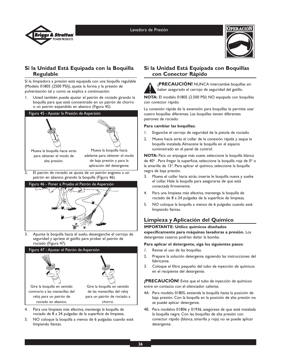 Limpieza y aplicación del químico | Briggs & Stratton 01936 User Manual | Page 26 / 35