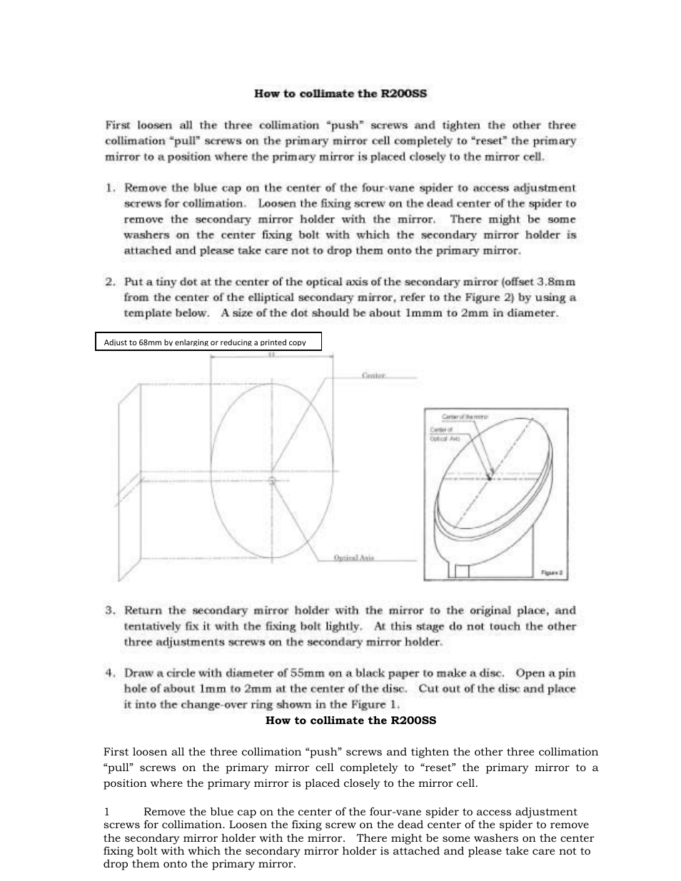 Vixen Collimating your R200SS User Manual | 4 pages