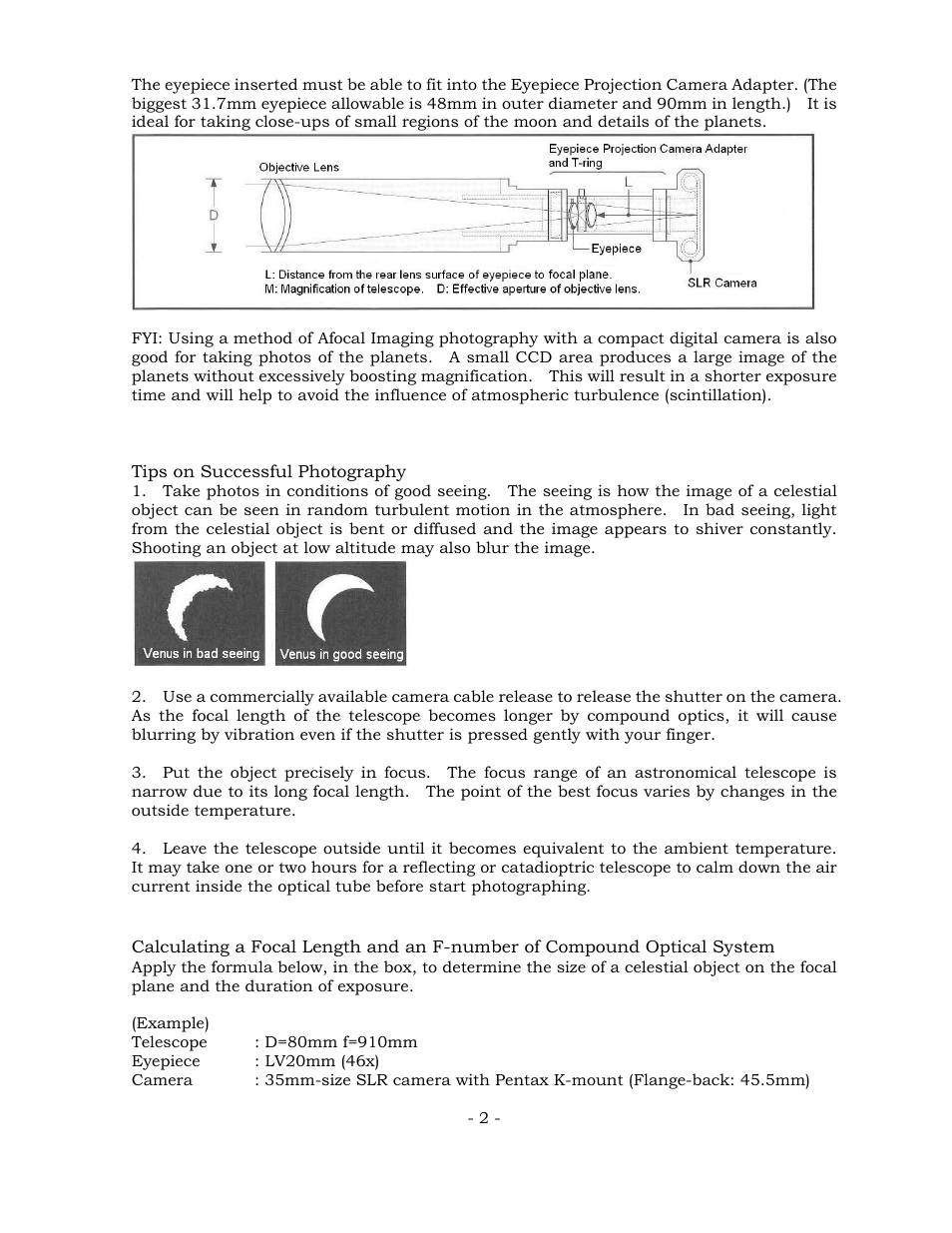 Vixen Eyepiece Projection Camera Adapter User Manual | Page 2 / 5