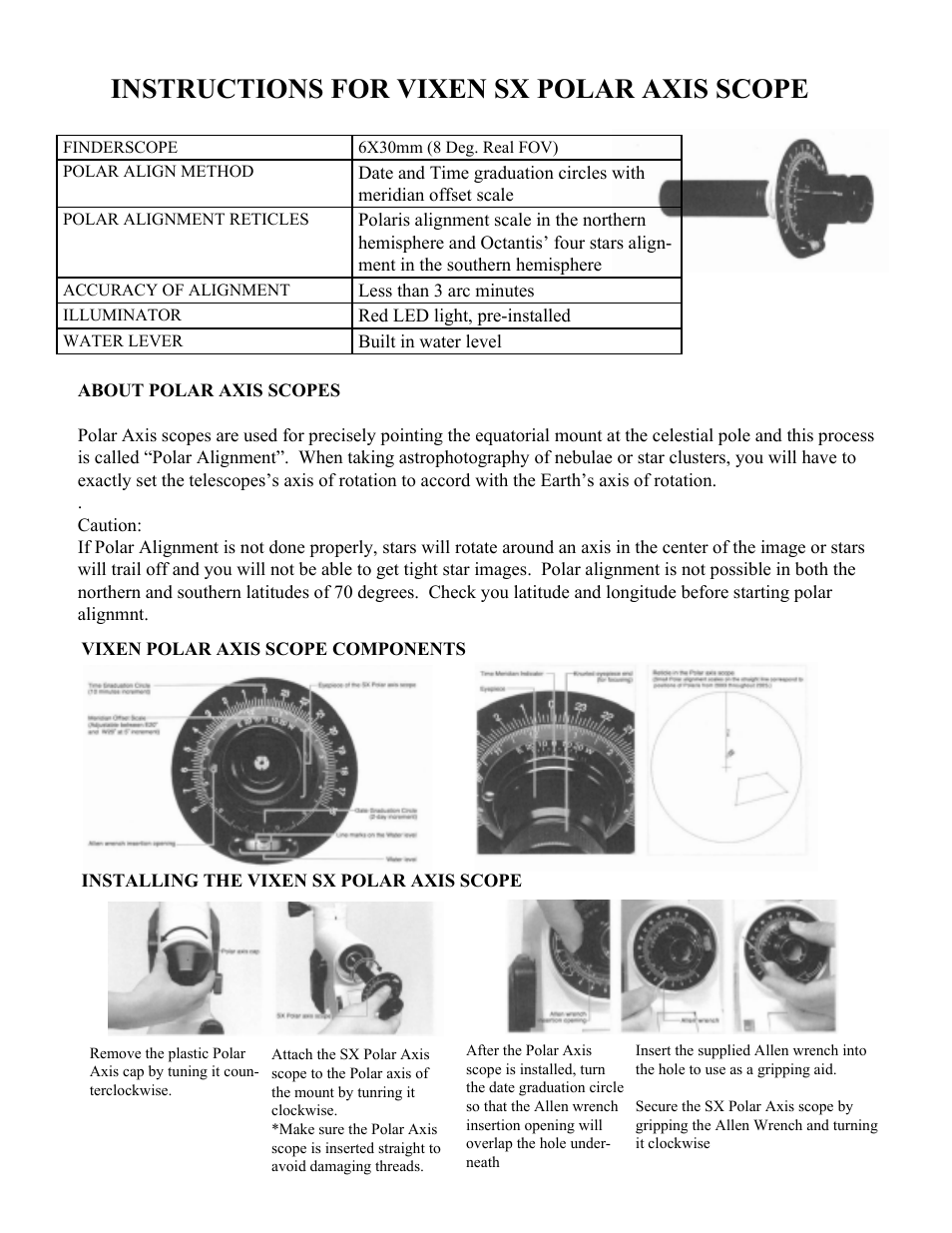 Vixen SX Polar Axis Scope User Manual | 3 pages