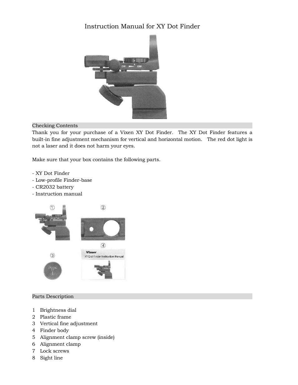 Vixen XY Dot Finder User Manual | 6 pages