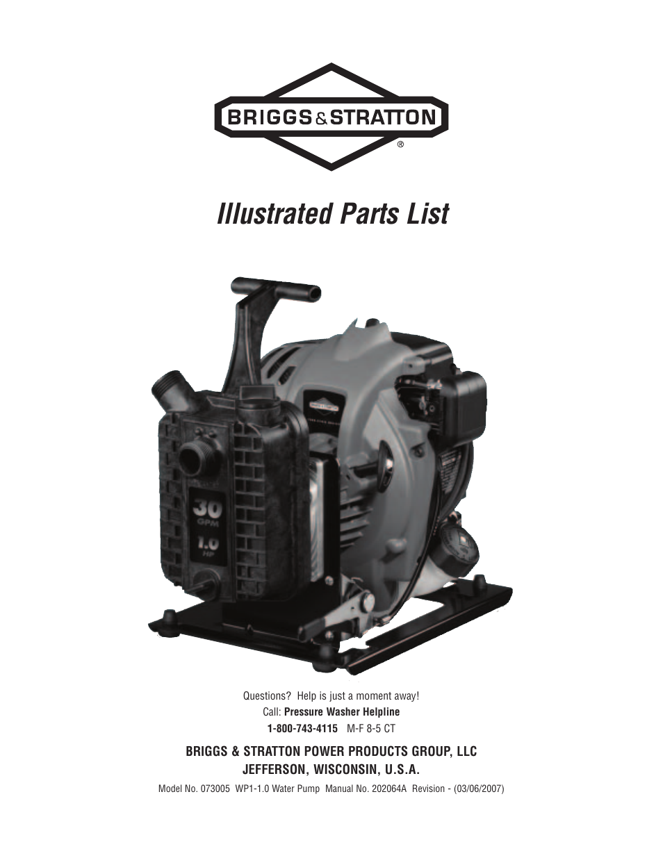 Briggs & Stratton 73005 User Manual | 3 pages