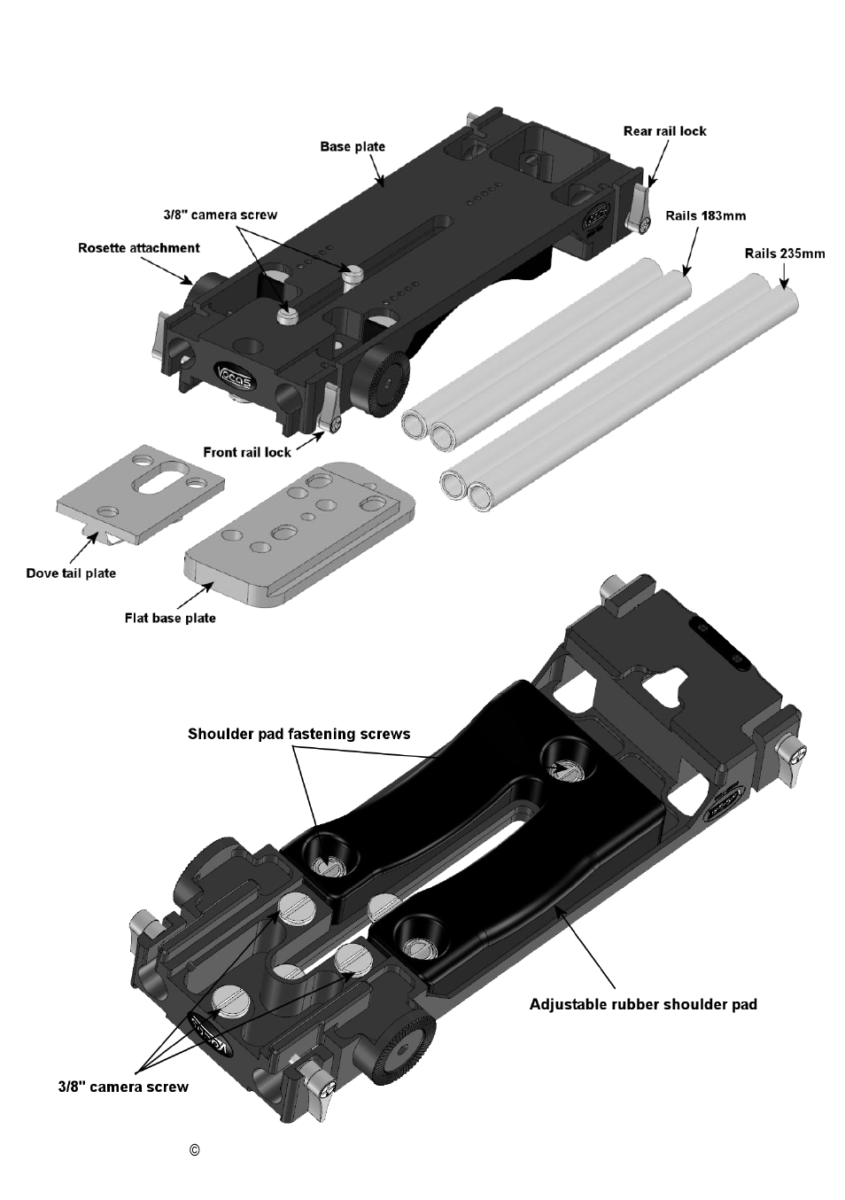 Guide to components | Vocas Base plate for Sony PMW-F5/55 User Manual | Page 4 / 8